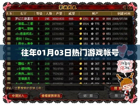 『历年一月初热门游戏账号概览』