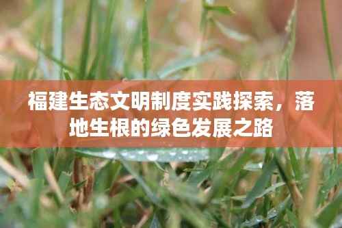 福建生态文明制度实践探索，落地生根的绿色发展之路
